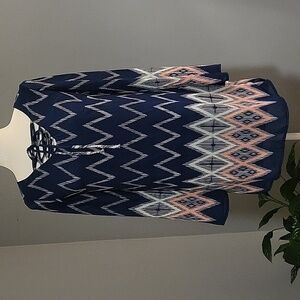 Xhilaration Blue Pullover Tie Front Long Sleeve Lined Back Detail Dress - Size S